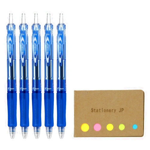 Stationery JP Pilot Acroball Retractable Advanced Ink Ball Point Pens, Extra Fine Point 0.5mm, Blue Ink, Rubber Grip, 5-Pack, Sticky Notes Value Set