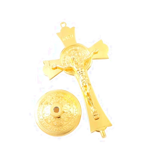 SHRCMHWQRCDJ Gold Color Jesus Catholic Christian Holy Crucifix Ornaments, Cross Emmanuel Jesuses Cross Statue with Base Figure Figurine (Color : 2)
