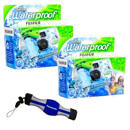 Fujifilm 2-PACK QuickSnap 800 Waterproof 35mm One-Time-Use Disposable Camera, 27 Exposures with Panasonic Floating Camera Strap