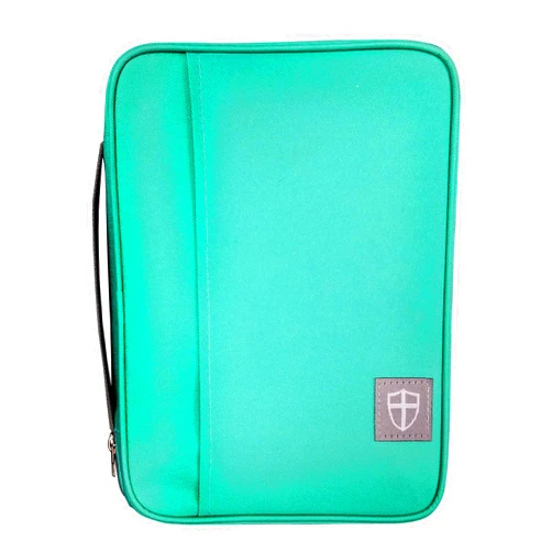 G.T. Luscombe Company, Inc. Armor of God Bible Cover & Book Cover | Oxford Cloth with Handle & Cross Emblem Zipper-Pull | 4 Pen Loops Inside Cover | Outside Pocket | Black & Tiffany Blue | Large & XL