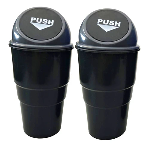 AISIBO Car Trash Can with Lid, Automotive Cup Holder Mini Vehicle Garbage Can Trash Bin for Car Office Home Bedroom (Grey 2 Pack)