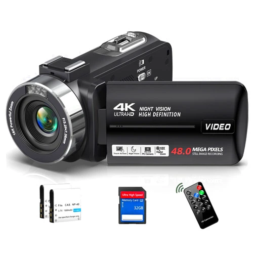 Delmodes 4K Video Camera Camcorder 48MP 30FPS with IR Night Vision,18X Digital Zoom Camera Recorder 3.0