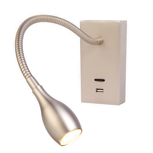 Meanyee Wall Mount Reading Lights Gooseneck Bedside lamp with Switch/USB Charge Port/Adjustable / 3W 3000K / Brushed Nickel/MY-WN198N