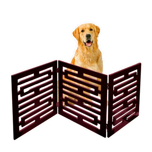 Etna 3-Panel Wooden Pet Gate, Avant Garde Design, Mahogany - Tri Fold Dog Gates for Doorways, Stairs, Puppy Safety - Free Standing Pet Barrier for Indoor/Outdoor Use - 47.5