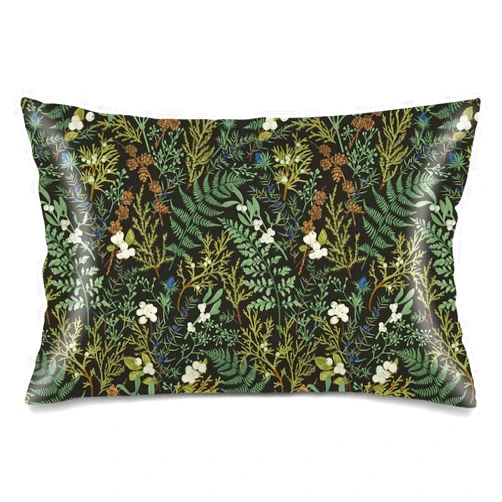 VANOVICH Silk Satin Pillowcase for Hair and Skin,Green Plant Throw Pillow Cover Queen Size Pillowcases Envelope Closure,Black Green Botanical Leaf Pillow Covers Vintage Floral Cushion Cases for Bed,20