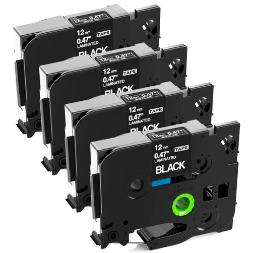 Labelife TZe-335 Label Tape Replacement for Brother P Touch Label Tape White on Black TZe TZ Tape 12mm 0.47 Laminated Black Label Maker Tape TZe335 for Brother PT-D210 PT-D220 PT-H110 Labeler, 4-Pack