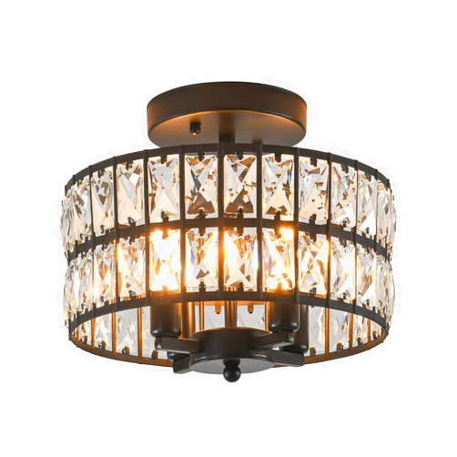 SeeU Modern Crystal Chandelier Black Flush Mount Pendant Lighting 12.6'' Ceiling Light Fixture for Bathroom Bedroom Hallway…