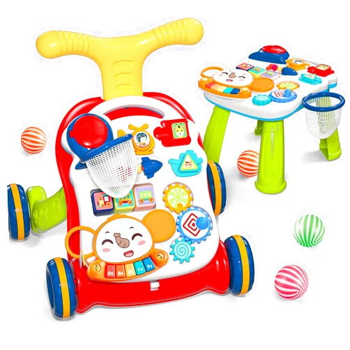 CUTE STONE Sit-to-Stand Learning Walker, 2 in 1 Baby Walker, Early Educational Child Activity Center, Multifunctional Removable Play Panel, Baby Music Learning Toy Gift for Infant Boys Girls