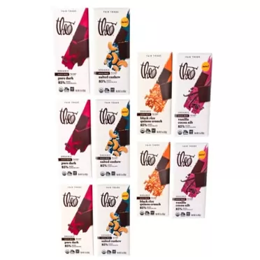Theo Chocolate Organic Extra Dark Chocolate Variety 10 Pack | 85% Cacao, Vegan, Fair Trade, Chocolate Gift Extra Dark Variety 10 Pack