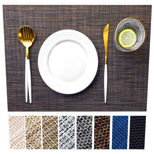 LEXMORE Placemats Set of 6 Vinyl/Plastic Woven Place Mats for Kitchen Table Indoor/Outdoor Washable Placemat Wipeable Dining Table Mats(Black/Brown)