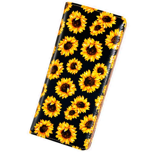 VICHLINE Slim RFID Blocking Womens Wallet - Long Leather Bifold - Ultra Thin Ladies Billfold - Credit Card Holder for Women (Black Sunflower)