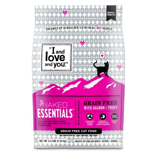 I and love and you Naked Essentials Dry Cat Food - Salmon + Trout - Grain Free, Real Meat, No Fillers, Prebiotics + Probiotics, 3.4lb Bag