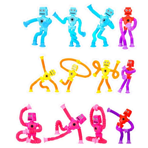 CROTIRAD 12Pcs Telescopic Suction Cup Robot Toy, Educational Fidget Toys Robot Party Favors for Anxiety People