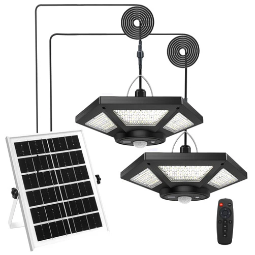 AEQ Solar Shed Light Solar Pendant Light Indoor Outdoor Work in Daytime with Remote Control, 360° Lighting Waterproof Solar Indoor Lights with Motion Sensor/Timer/5 Modes for Home Shed Garage Barn