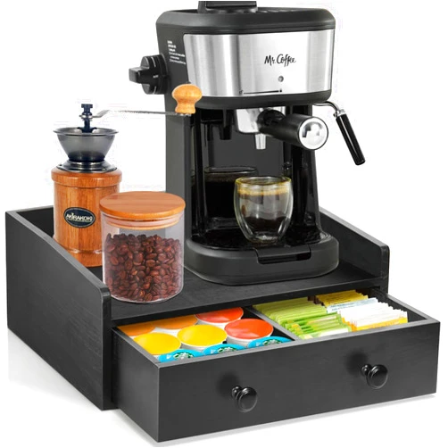 ANRXNCY Countertop Coffee Bar Organizer, Coffee Station Organizer with Coffee Pod Drawer Holder K cup Organizer, Coffee Machine Stand Coffee Bar Accessories Organizer, Rustic Kitchen Counter Organizer