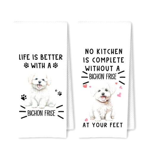 ArtisaEura Funny Bichon Frise Dog Kitchen Towels Set of 2, Bichon Frise Gifts for Women Dish Tea Towels for Kitchen Decor, Dog Mom Dad Lovers Owners Gifts Hand Towels for Bathroom, 16x24 Inches