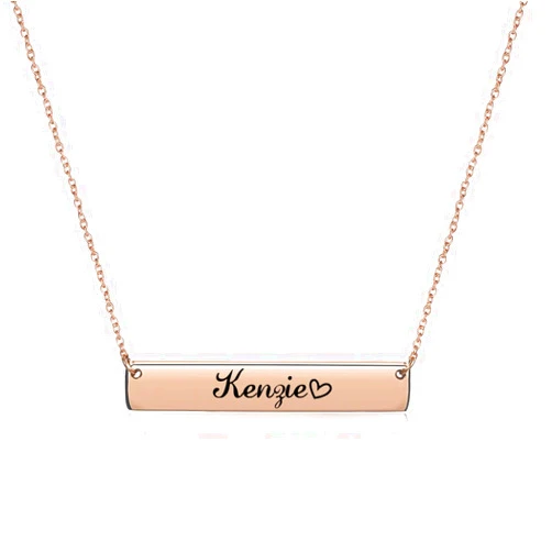 Aoloshow Custom Engraved Name Bar Necklace Personalized Rose Gold Plated Stainless Steel Horizontal Bar Necklaces Jewelry for Womens Teens Adjustable Chain