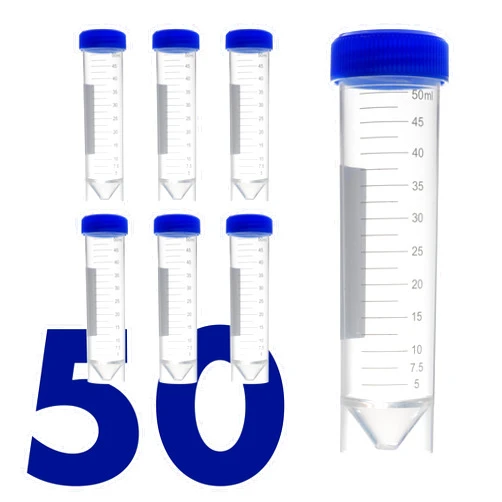 Kashi Scientific Self Standing Centrifuge Tubes 50mL, [50 Pack] Plastic Test Tube with Screw Caps, 50mL Sterile Test Tubes with Lids, 50 mL Skirted Tubes with Printed Graduation and Write-on Spot