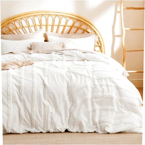 Bedsure Cotton Duvet Cover Queen Size - Tufted Arch Design Duvet Cover Set, 3-Piece Shabby Chic Boho Bedding, Soft and Breathable Comforter Cover for All Seasons (White, Queen, 90