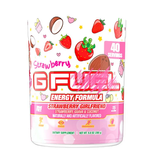 G Fuel Strawberry Girlfriend Energy Drink Powder, Pre Workout Caffeine Mix for Gaming, Sugar Free Focus Amino + Antioxidants, 9.9oz (Strawberry Guava, Coconut, 40 Servings)