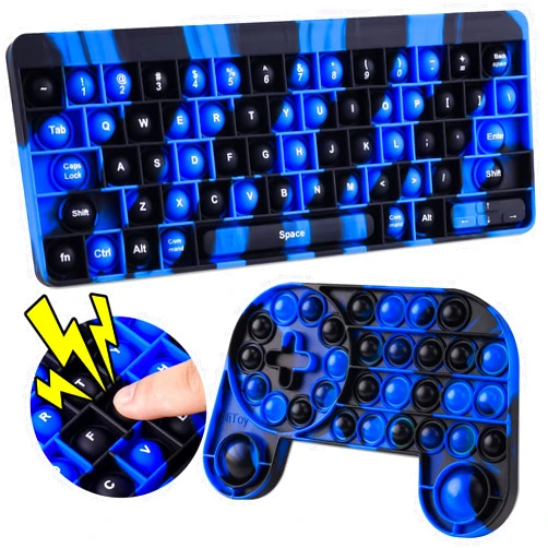NiToy Large Bubble Game Console 2PCS Silicone Push Pop Bubble Fidget Sensory Toy Keyboard+Game Controller, Alphabet Number Learning Stress Reducer Anxiety Relief Popper Toy (Tie-Dye Blue Camouflage)