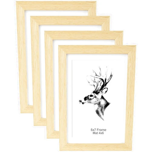 Yaetm 5x7 Oak Picture Frame with Mat for 4x6 Set of 4, Solid Wood Photo Frames with Tempered Glass, 5 by 7 Wooden Picture Frames Display on Tabletop or Wall Mounting (4 Pack, Oak)