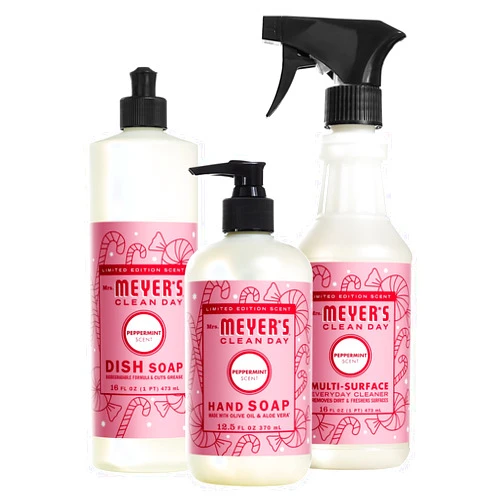 MRS. MEYER'S CLEAN DAY Mrs. Meyer's Kitchen Set, Dish Soap, Hand Soap, and Multi-Surface Cleaner, 3 CT (Peppermint)