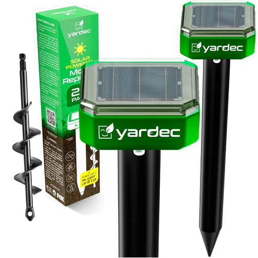 YARDEC Gopher Repellent Ultrasonic Solar Powered (2-Pack) - Easy to Use Solar Mole Repellent Ultrasonic - IP65 Waterproof Sonic Repeller Stakes for Groundhog, Vole, Snake, etc.