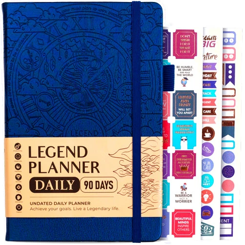 Legend Planner Daily for 3 Months – Undated Monthly Weekly & Daily Planner to Hit Goals. Organizer & Productivity Journal, A5 (Mystic Blue)