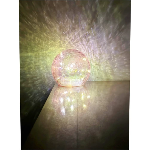 ENJYZE Valentines Day Pink Crackle Globe LED Lamp, Battery Operated Lighted Glass Orb for Festival Christmas Decoration