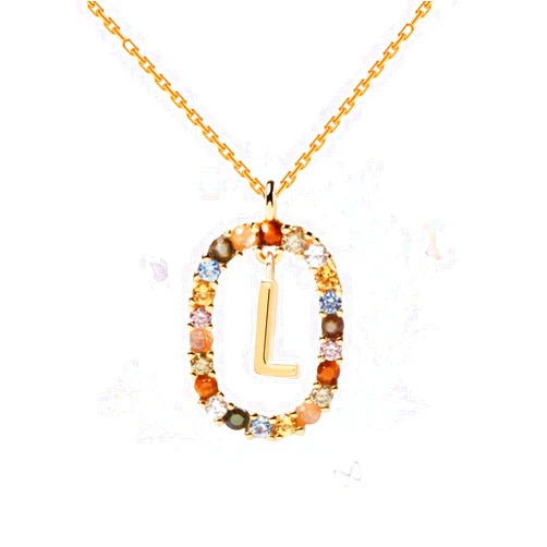Hii Cdogat HiiCdogat 18K Gold Plate Initial Necklace for Women, Small Custom Initial letter Pendant Necklace, Colorful Crystal Pendant Name Necklace (L)