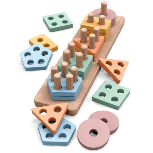 GOPO TOYS Montessori Toys for 18+ Months Old - Toddlers Wooden Sorting and Stacking Toys for Baby Boys and Girls - Shape Sorter and Color Stacker Preschool Kids Wood Gifts