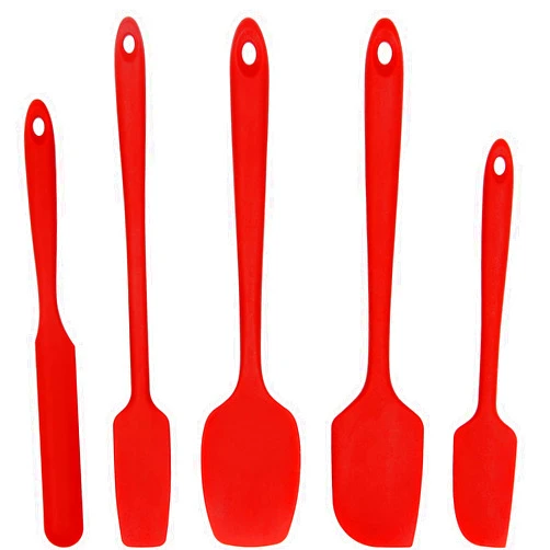 Cooptop 5 Piece Silicone Spatula Set - Rubber Spatula - 600°F Heat Resistant Baking Spoon & Spatulas (Red)