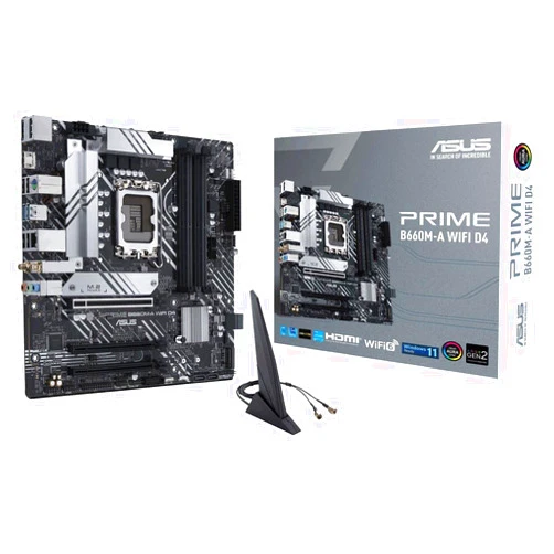 ASUS Prime Motherboard B660M-A WiFi D4 LGA 1700(Intel 12th Gen) mATX (PCIe 4.0, Wi-Fi 6,DDR4,2xM.2 Slots, 1Gb LAN, DP,2 x HDMI, USB 3.2 Rear Gen 2 and Front Gen 1 Type-C, Aura Sync)