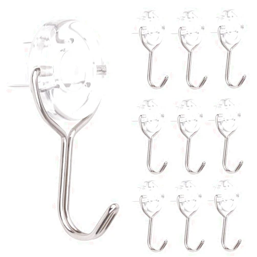 RSzeen Non-Trace Wall Hooks, 10-Pack Nail-in Heavy Duty Hangers Transparent Invisible Surround Steel Pins, Multipurpose Hanging Hook for Picture Frame Keys Coat