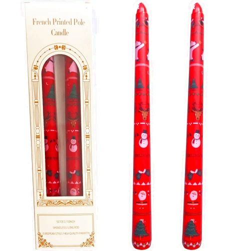 Topsics Christmas Taper Candles Decorative, 10 Inch Red Tall Candle Set of 2, Snowman,Elk,Christmas Tree Patterns, Dinner Table Decorations Christmas Party Decor (Red)
