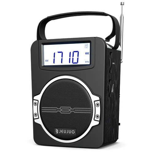JEUJUG Radio Portable AM FM Digital Radios Clock Radio with Bluetooth 5 Watts Loud Speaker Rechargeable AM FM Radio Plug in Wall Battery Operated Radio Best Reception for Home Outdoor Great Gift Black