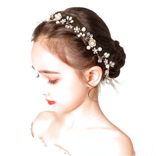 PRDGIRL 𝗪𝗲𝗱𝗱𝗶𝗻𝗴 𝗛𝗮𝗶𝗿 𝗔𝗰𝗰𝗲𝘀𝘀𝗼𝗿𝗶𝗲𝘀 𝗳𝗼𝗿 𝗞𝗶𝗱𝘀, Princess Headpiece White Flower Headband Pearl Hair Dress for Girl and Flower Girls Cute Bridal Wedding Hair Band