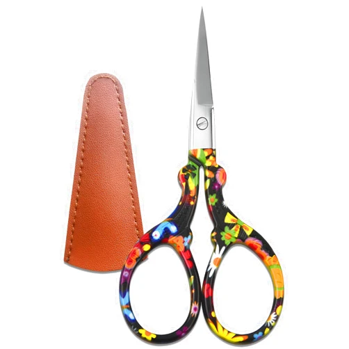 Jaasuee Sharp Embroidery and Crafting Scissors with Leather Cover, 3.62 inch Stainless Steel Stork Shaped Scissors for Needlework and DIY Crafts