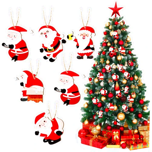Geetery 24 Pcs Christmas Tree Ornaments Santa Claus Hanging Ornaments Wooden Funny Ornaments Naughty Vintage Mooning Gaming Drinking Decorative Hanging Ornaments for Holiday Xmas Tree Decorations