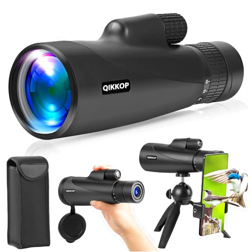 Qikkop Zoom High Power Monocular Telescope for Smartphone with Tripod, HD Vision for Adults, Larger Vision for Hiking Hunting Stargazing Bird Watching Travel Camping