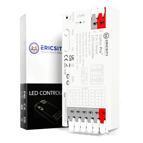 Ericsity ZigBee 3.0 Pro+ Smart LED Controller 5 in 1, 2.4GHz WiFi PWM LED Controller 20A Max DC12-24V Compatible with Alexa Google Home Smart Life Tuya Smart APP Control For Dimmer CCT RGB RGBW RGBCCT LED