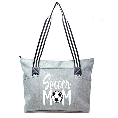 Brooke & Jess Designs Sports Mom Large Zippered Tote Bag with Pockets for Women