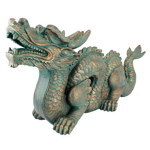 Design Toscano Asian Dragon of the Great Wall Garden Statue, Large, 29 Inch, Polyresin, Bronze Verdigris Finish