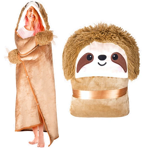 Happy Fuel Sloth Wearable Hooded Blanket for Adults - Super Soft Warm Cozy Plush Flannel Fleece & Sherpa Hoodie Throw Cloak Wrap - Sloth Gifts for Women Adults and Kids