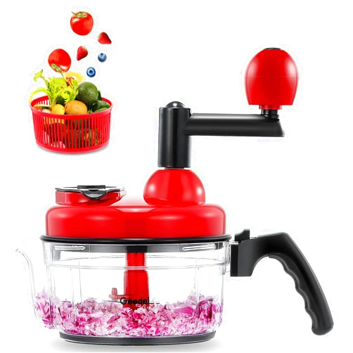 Geedel Hand Food Chopper, Quick Manual Vegetable Processor, Easy To Clean Rotary Dicer Mincer Mixer Blender for Onion, Garlic, Salad, Salsa, Nuts, Meat, Fruit, Ice, etc