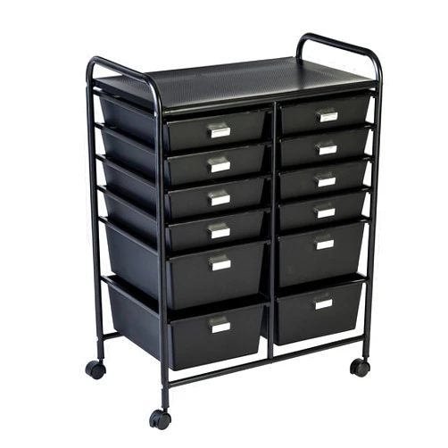Honey-Can-Do Honey Can Do Metal Rolling Storage Cart with 12 Plastic Drawers, Black CRT-08653 Black