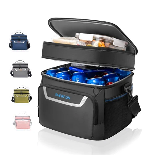 EVERFUN Small Cooler Bag Insulated Beach Cooler Lunch Bag for Men 24 Can Dual Compartments Reusable Waterproof Leak-proof for Travel Work Picnic, Black