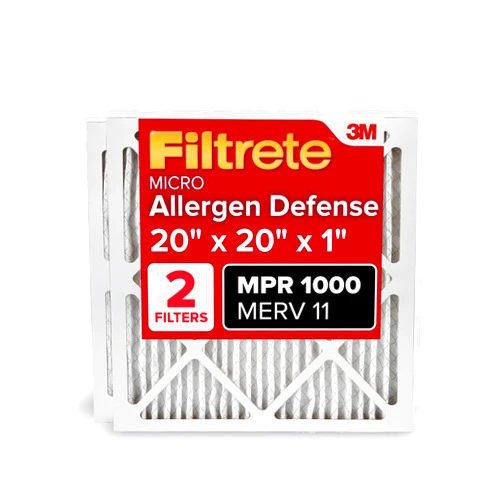 Filtrete 20x20x1 AC Furnace Air Filter, MERV 11, MPR 1000, Micro Allergen Defense, 3-Month Pleated 1-Inch Electrostatic Air Cleaning Filter, 2 Pack (Actual Size 19.719 x 19.719 x 0.84 in)