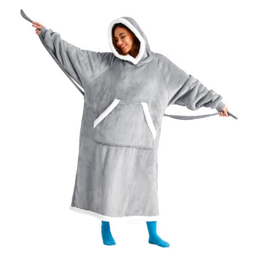 Bedsure Wearable Blanket Hoodie Women - Long Sherpa Fleece Hooded Blanket for Adult Women Men, Warm Cozy Blanket Sweatshirt with Giant Pocket and Belt, Winter Gifts for Girlfriend Mom, Standard, Grey